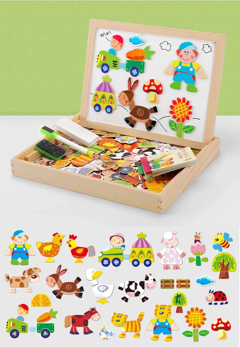 Montessori Magnetic Drawing Board with Puzzle