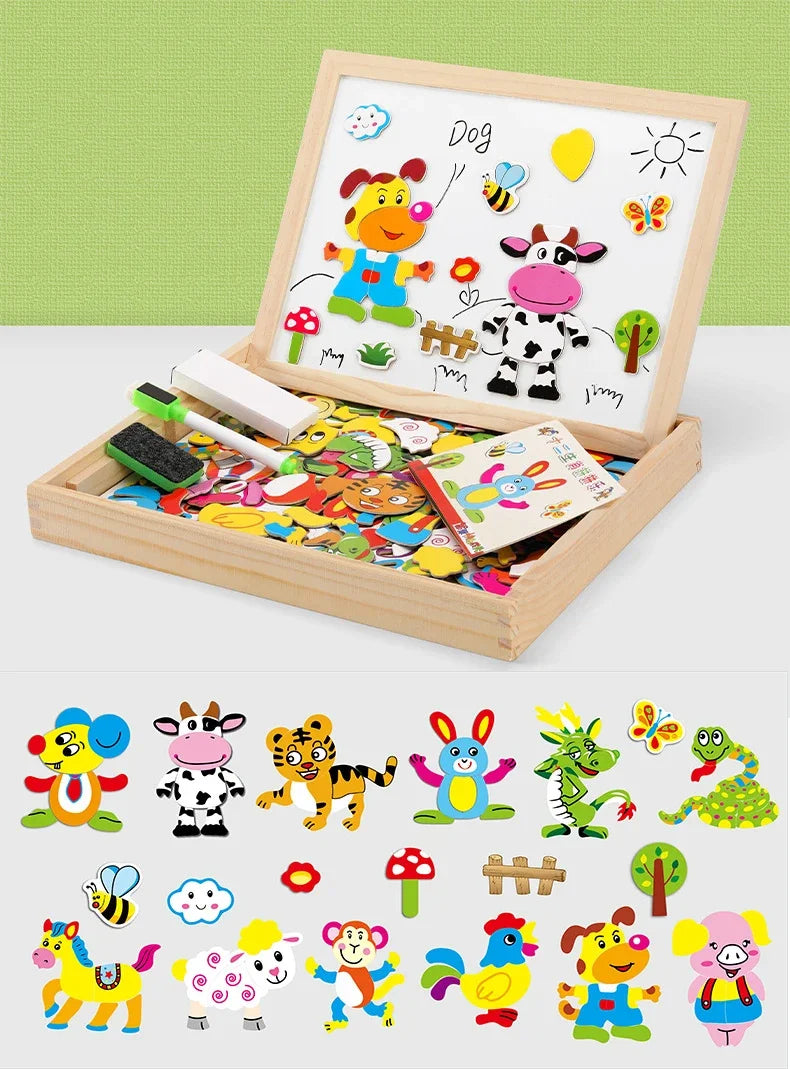 Montessori Magnetic Drawing Board with Puzzle