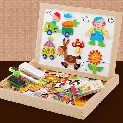 Montessori Magnetic Drawing Board with Puzzle