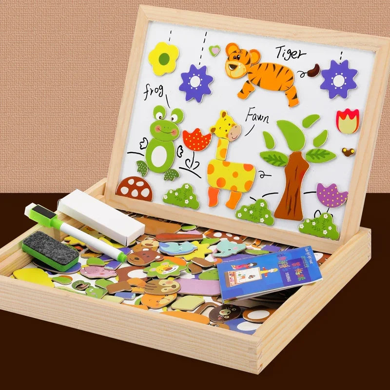 Montessori Magnetic Drawing Board with Puzzle