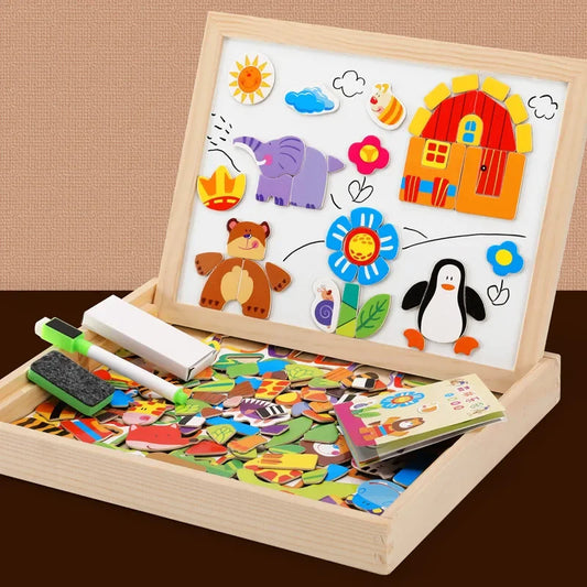 Montessori Magnetic Drawing Board with Puzzle