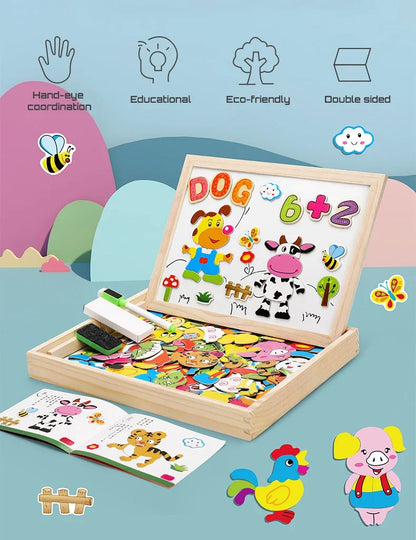 Montessori Magnetic Drawing Board with Puzzle